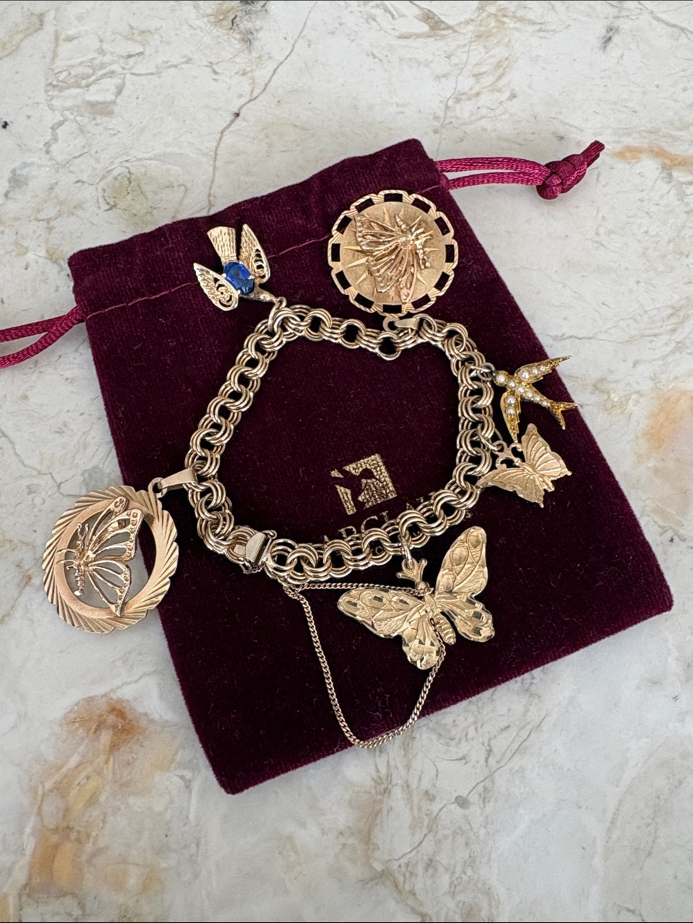 10K Yellow Gold Charm Bracelet with 6 Charms Butterfly Theme $5,800 Appraisal